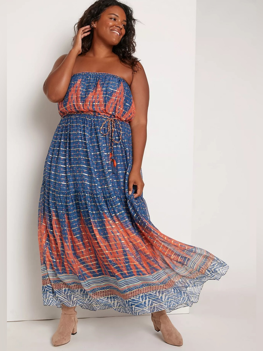 NWT Anthropologie Verb Pallavi Singhee Nora Ikat Maxi Dress Boho Geometric Blue